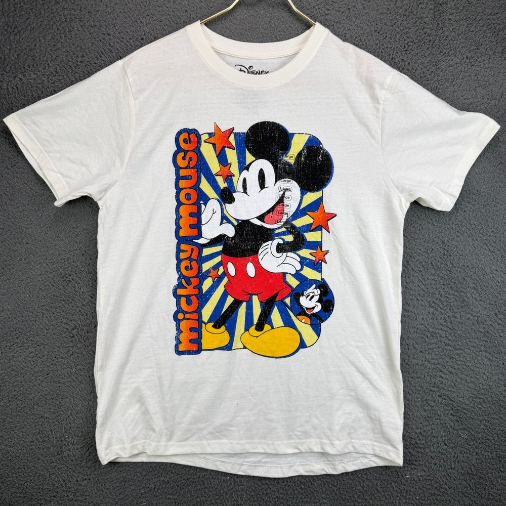 Disney Mickey Mouse Graphic T-Shirt Mens Large White Retro Sunburst RN86947